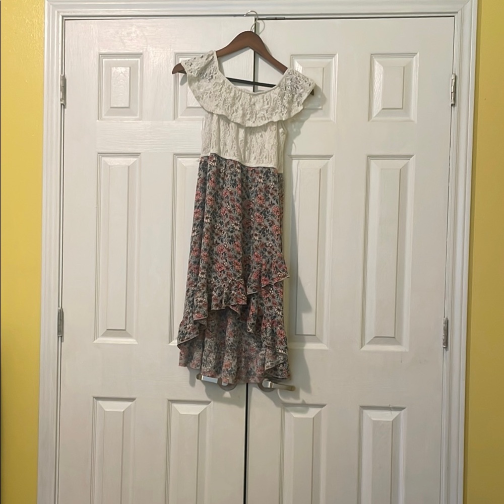 Ally B Cream Asymmetrical Sundress with Flutter Sleeves